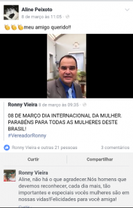 Ronny homenagendo a primeira dama no Dia da Mulher