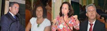 Vereador Téo Senna (PHS), vereadora Marta Rodrigues (PT), vereadora Aladilce Souza (PCdoB) e vereador Henrique Carballal (PV)