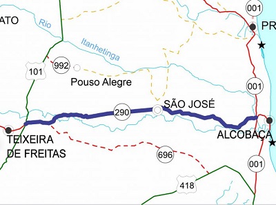 BA-290, entre Teixeira de Freitas e Alcobaça, será recuperada