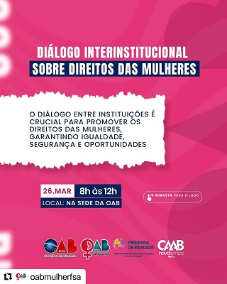 Diálogo sobre direitos das mulheres acontecerá na OAB Feira