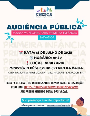 Plano Municipal pela Primeira Infância será debatido em audiência pública no Ministério Público